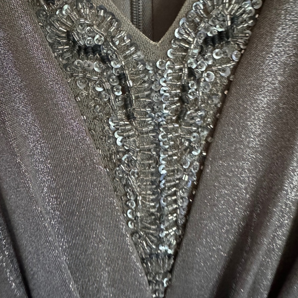 Adriana Papell silver gray gown dress Gatsby art deco 8